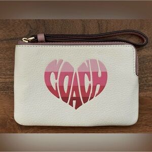 Coach Ivory and Pink Heart Wristlet